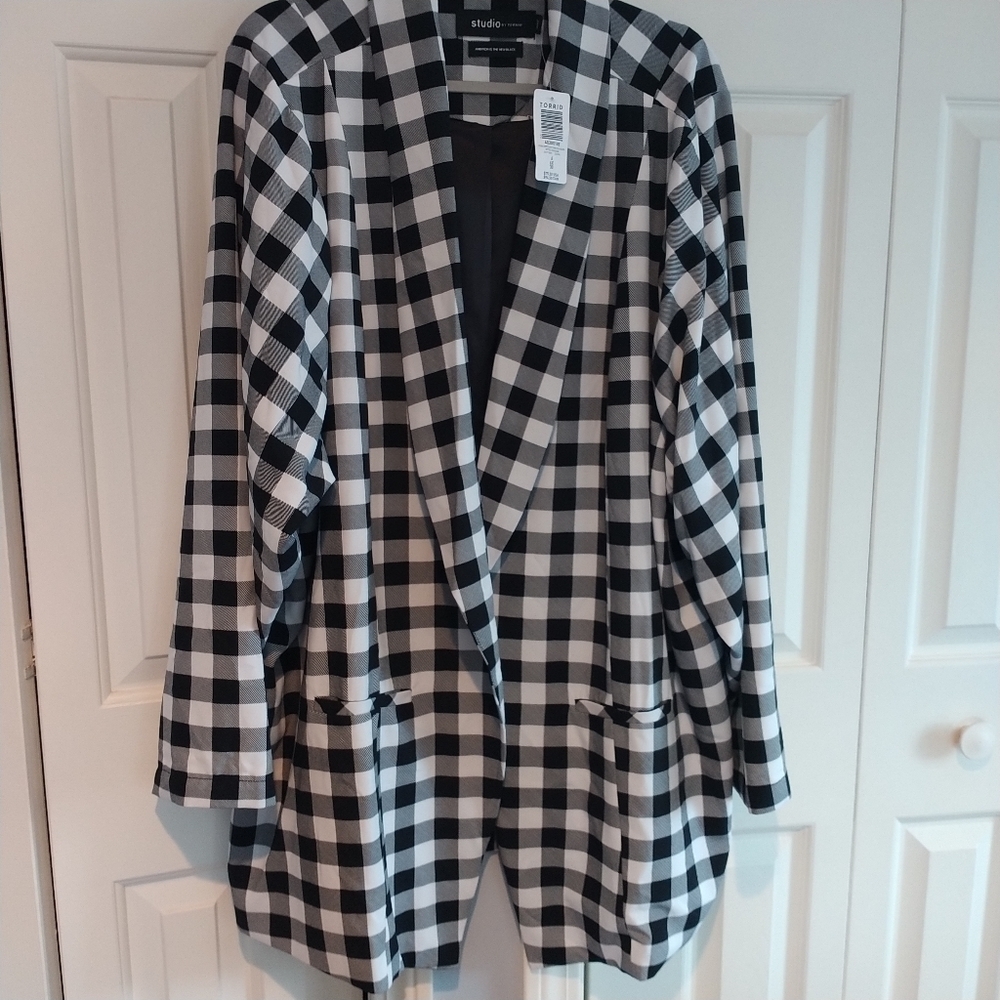 TORRID Studio Crepe Classic Shawl Collar Blazer Retro Gingham Torrid 6X US 30 - Picture 2 of 13